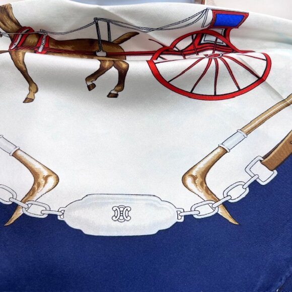 Vgt Celine Paris 100% Silk Scarf Satin 34"   ivery blue horse carriage (43 - Picture 9 of 12